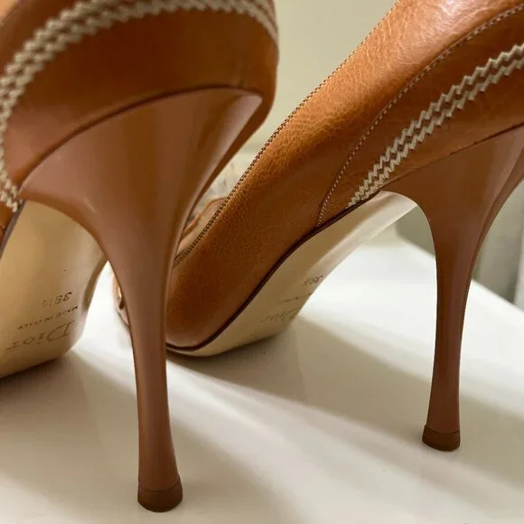 Vintage Dior Leather Fur Brown/Camel 4" High Heels US 9.5 EU 39.5 With Box - Picture 8 of 10